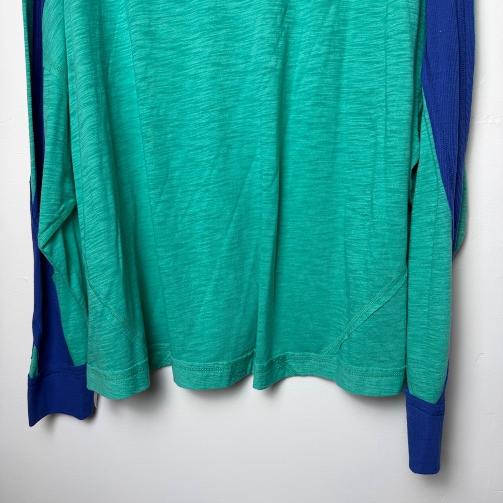 Free People With Tag Colorblock Long Sleeve Top Green Blue Knit Crew Neck Sz L - Picture 7 of 9